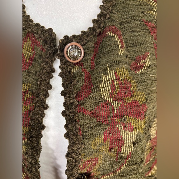 VTG Forest Green Burgundy Tapestry Textured Coat - Picture 3 of 5